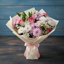 Букет цветов из:  Хризантемы, Альстромерии и Розы в Лесосибирске