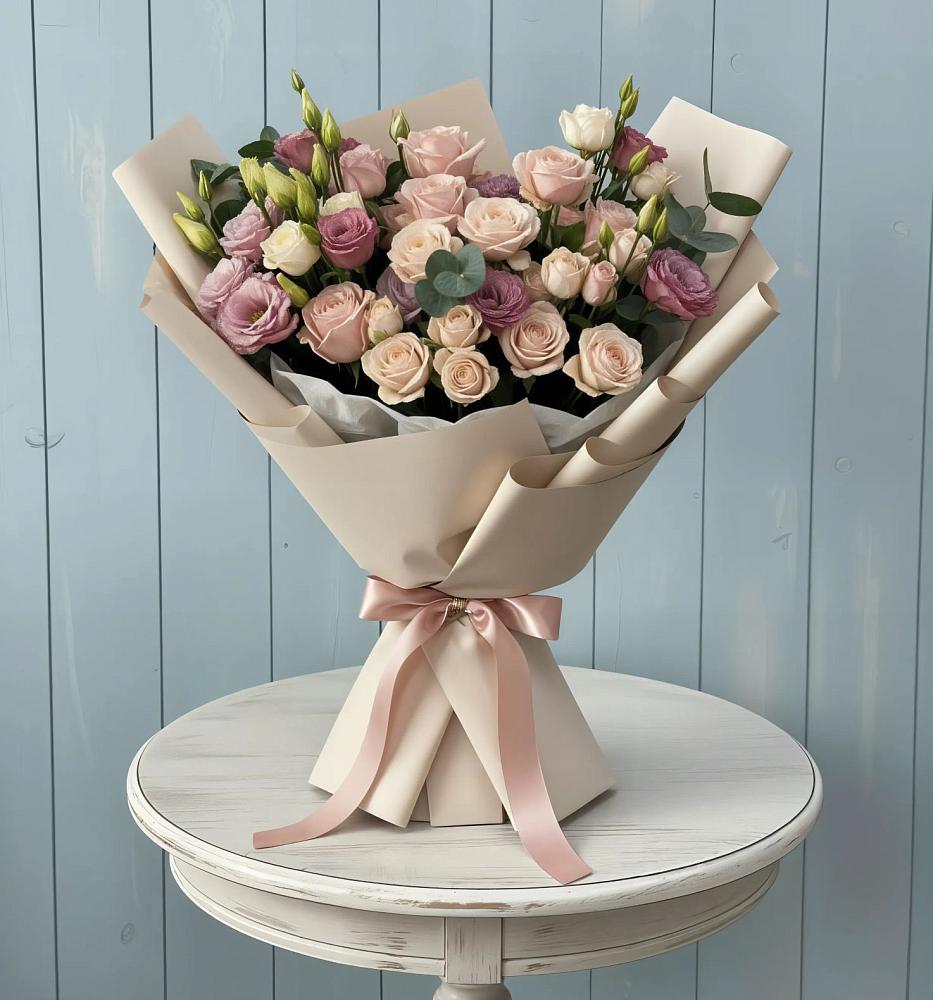 Букет цветов из: Розы и Лизиантусы в Лесосибирске