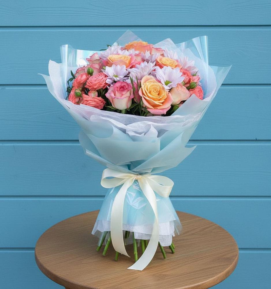 Букет цветов из: Хризантемы и Розы в Лесосибирске